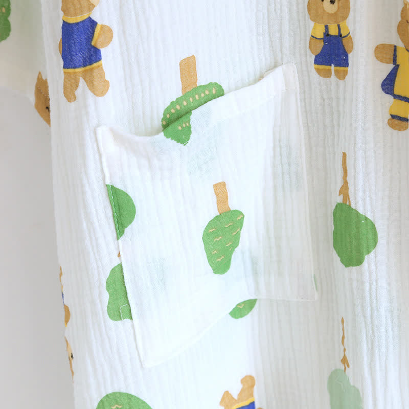 Tree Bear Print Cotton Gauze Pajama Set