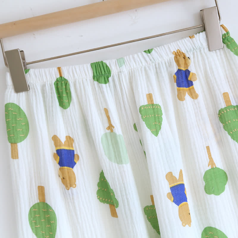 Tree Bear Print Cotton Gauze Pajama Set