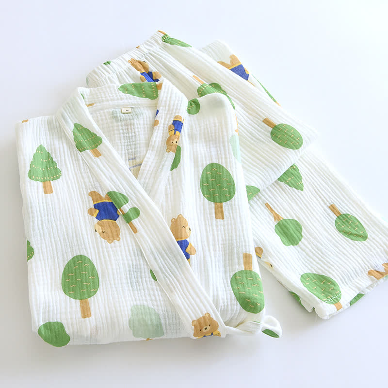 Tree Bear Print Cotton Gauze Pajama Set
