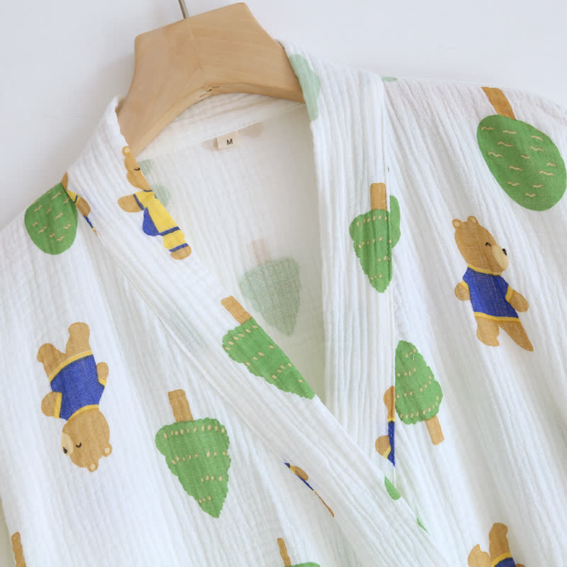 Tree Bear Print Cotton Gauze Pajama Set