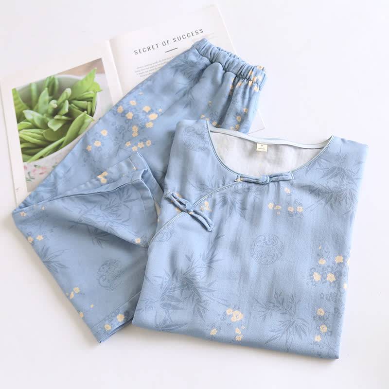 Elegant Floral Bamboo Fiber Short Sleeve Pajama Set
