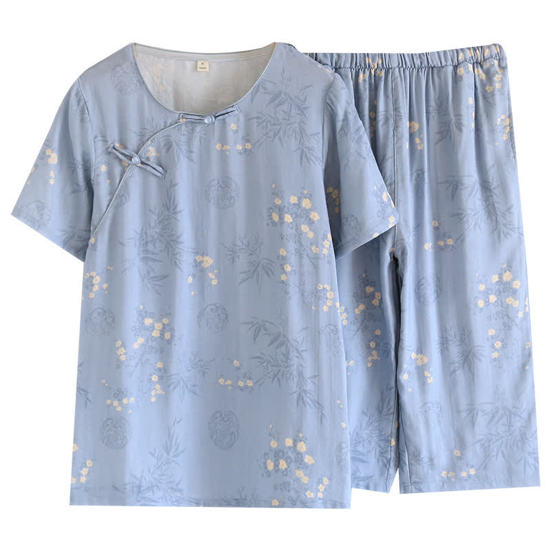Elegant Floral Bamboo Fiber Short Sleeve Pajama Set