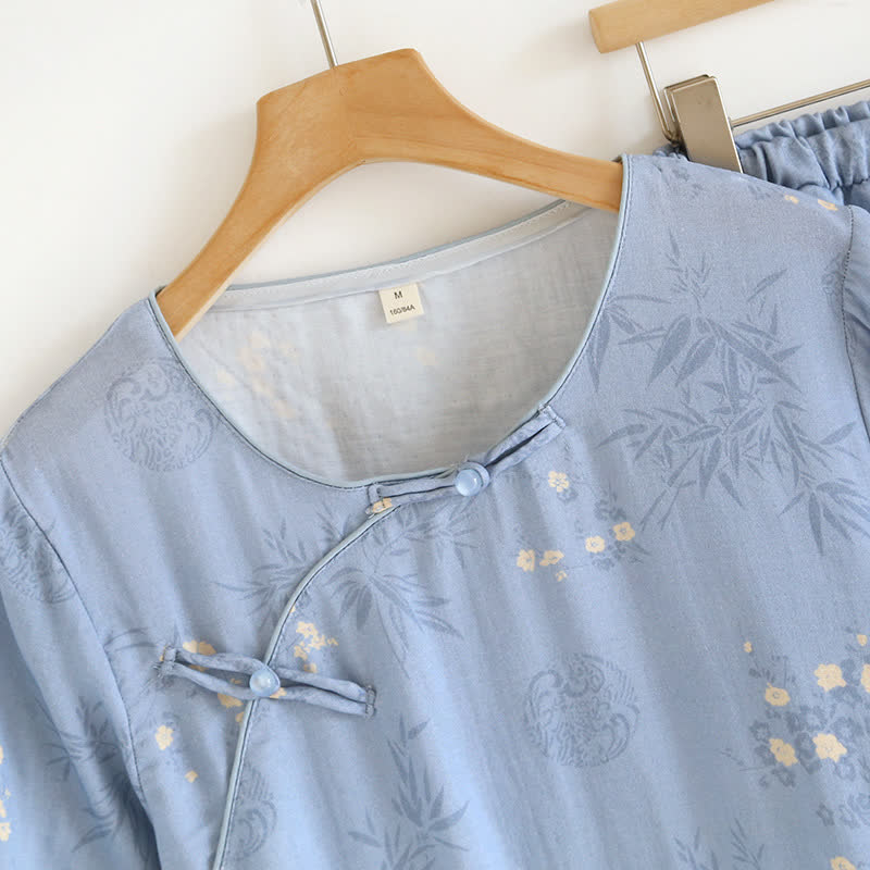 Elegant Floral Bamboo Fiber Short Sleeve Pajama Set