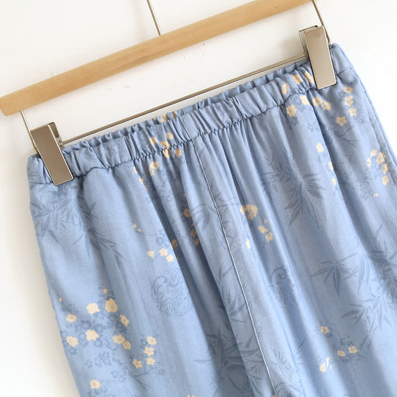 Elegant Floral Bamboo Fiber Short Sleeve Pajama Set