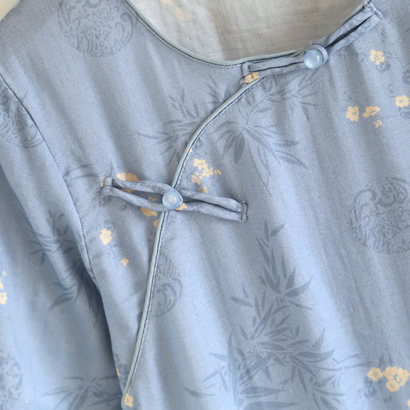 Elegant Floral Bamboo Fiber Short Sleeve Pajama Set