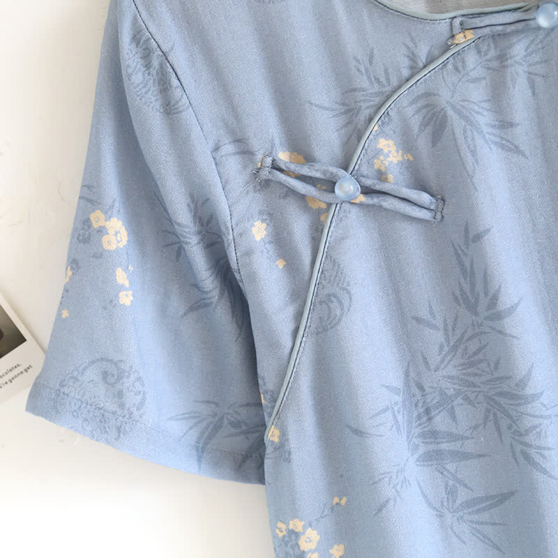 Elegant Floral Bamboo Fiber Short Sleeve Pajama Set
