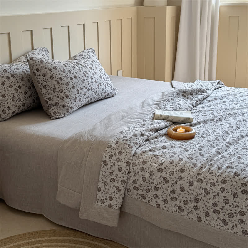 Rustic Floral Cotton Yarn-dyed Jacquard Summer Quilt