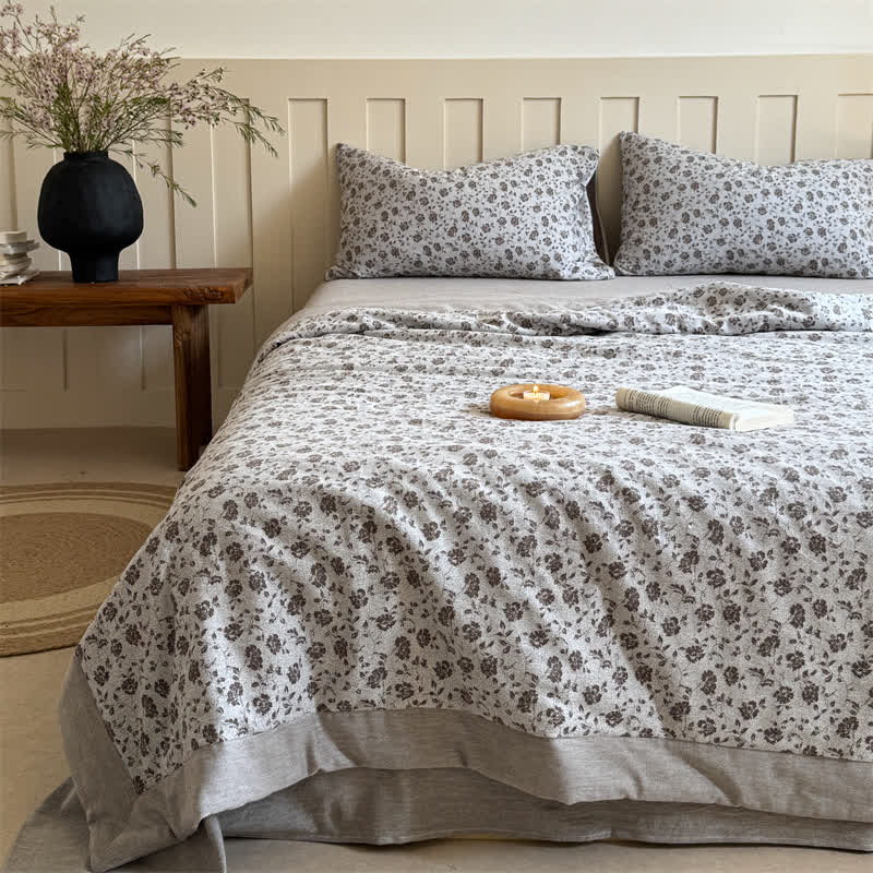 Rustic Floral Cotton Yarn-dyed Jacquard Summer Quilt