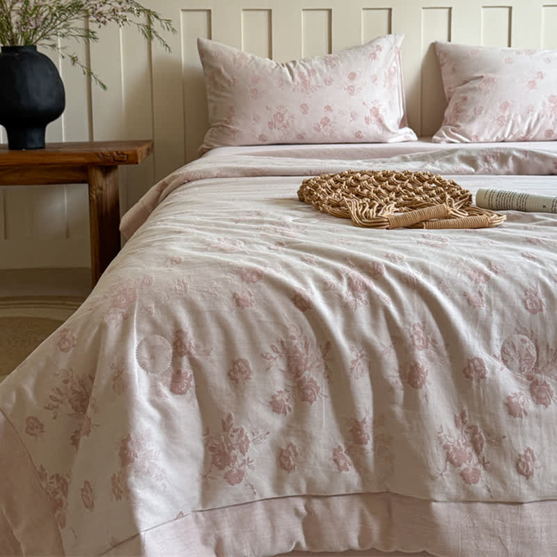 Elegant Rose Cotton Yarn-dyed Jacquard Summer Quilt