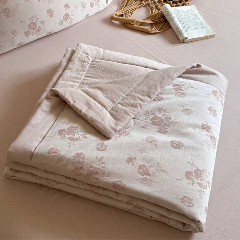 Elegant Rose Cotton Yarn-dyed Jacquard Summer Quilt