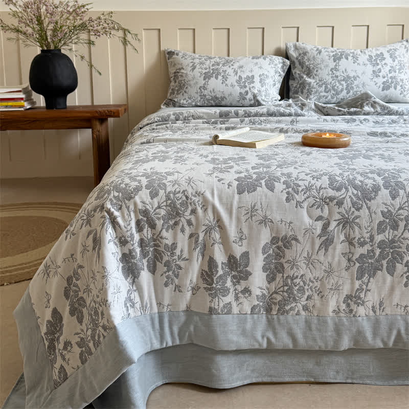 Elegant Plant Cotton Yarn-dyed Jacquard Summer Quilt
