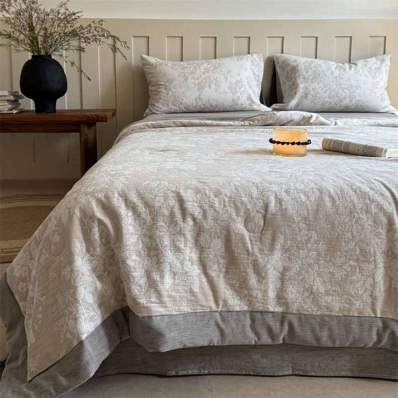 Elegant Plant Cotton Yarn-dyed Jacquard Summer Quilt