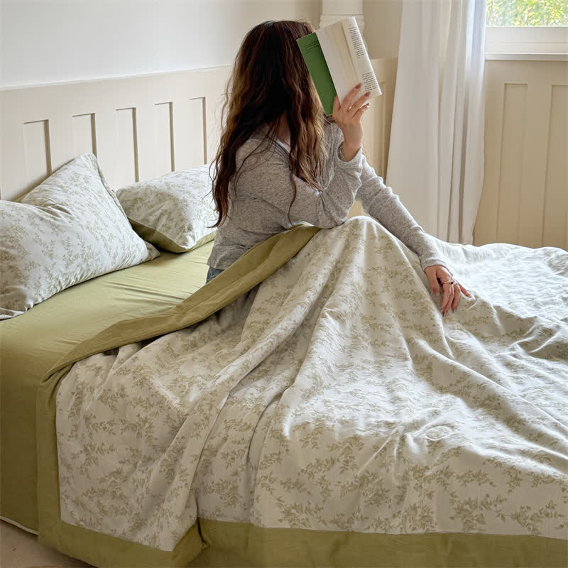 Branch Leaf Cotton Yarn-dyed Jacquard Summer Quilt