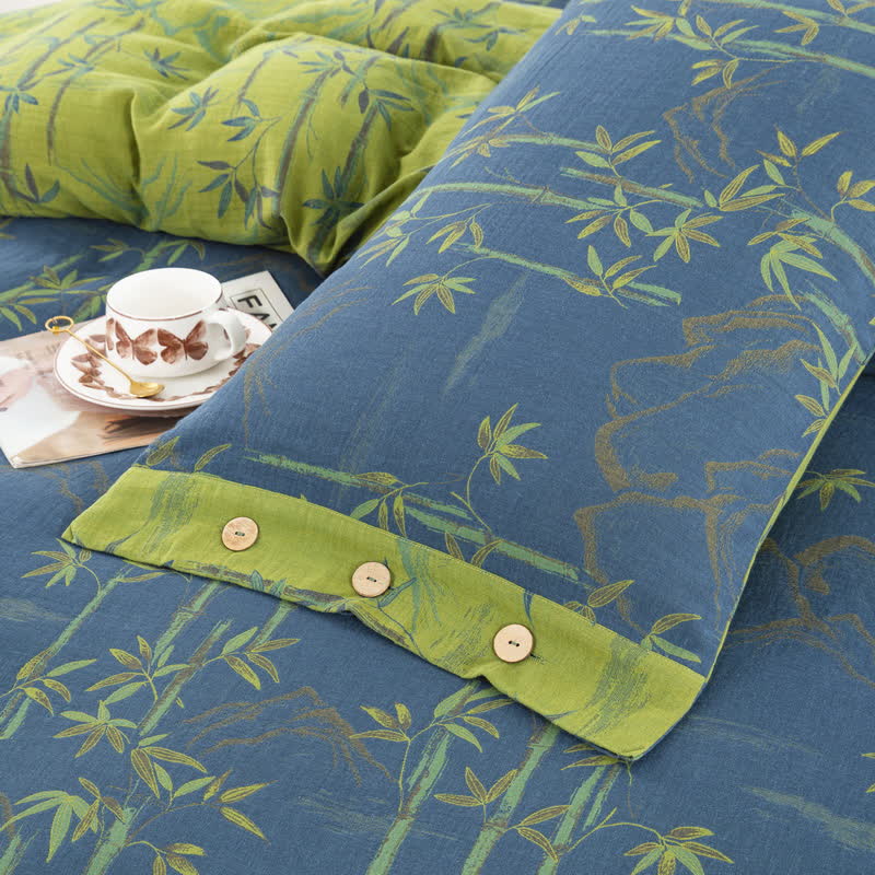 Bamboo Plant Cotton Gauze Reversible Bedding Set (4PCS)