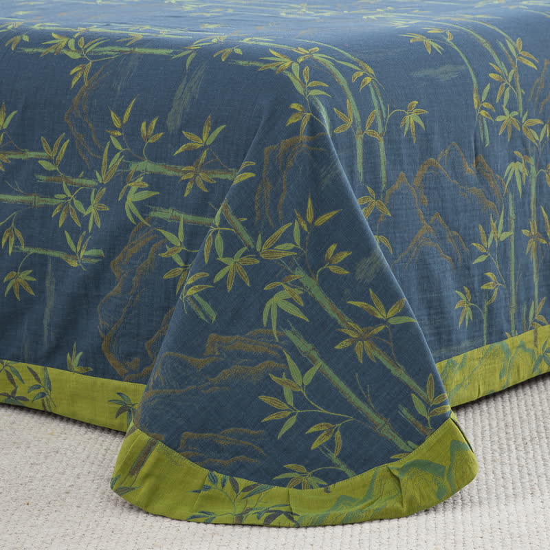 Bamboo Plant Cotton Gauze Reversible Bedding Set (4PCS)