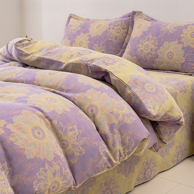 Jacquard Floral Cotton Gauze Reversible Bedding Set (4PCS)