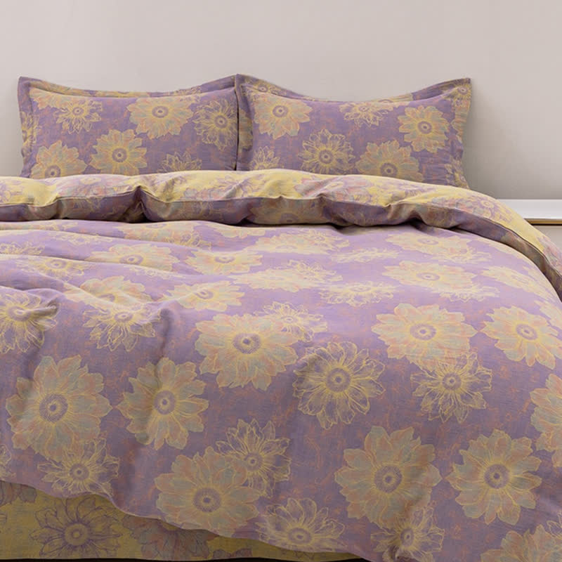 Jacquard Floral Cotton Gauze Reversible Bedding Set (4PCS)