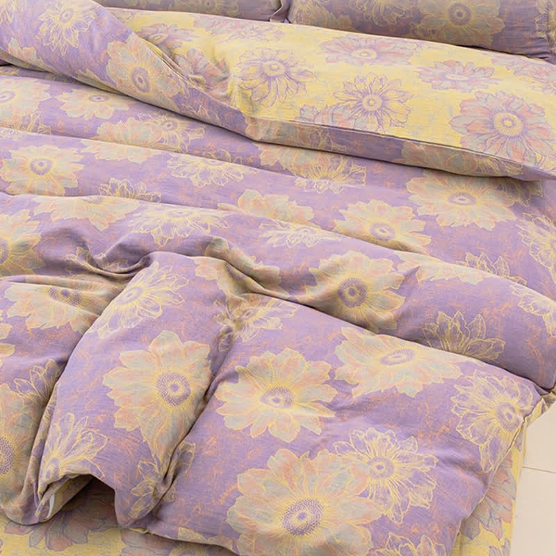 Jacquard Floral Cotton Gauze Reversible Bedding Set (4PCS)