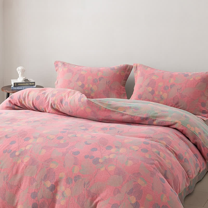 Reversible Cotton Gauze Pastoral Bedding Set (4PCS)