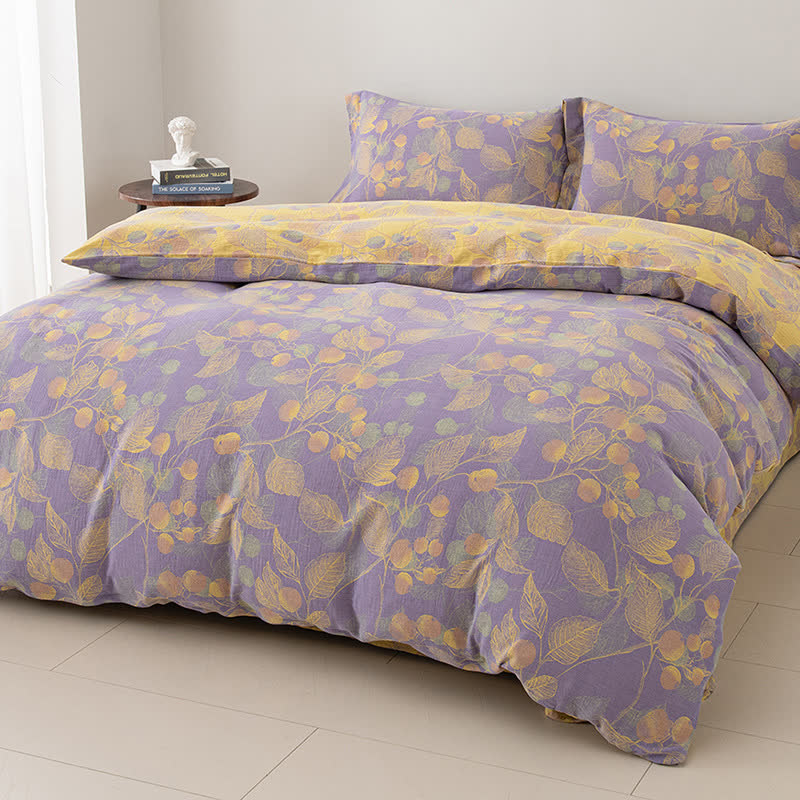 Reversible Cotton Gauze Pastoral Bedding Set (4PCS)