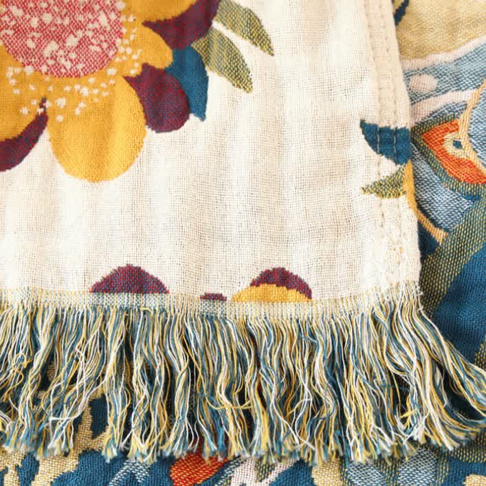 Ethnic Style Floral Plant Cotton Gauze Reversible Quilt
