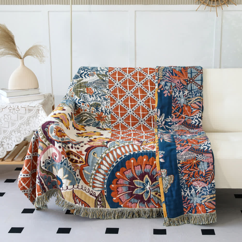 Ethnic Style Floral Plant Cotton Gauze Reversible Quilt