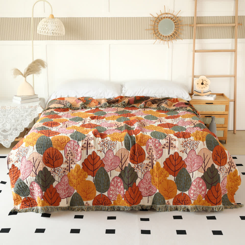Maple Leaf Cotton Gauze Reversible Blanket