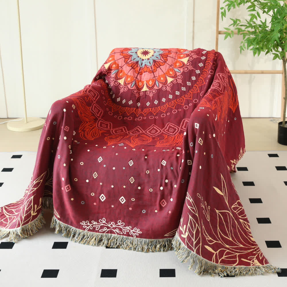 Ethnic Red Cotton Gauze Reversible Quilt