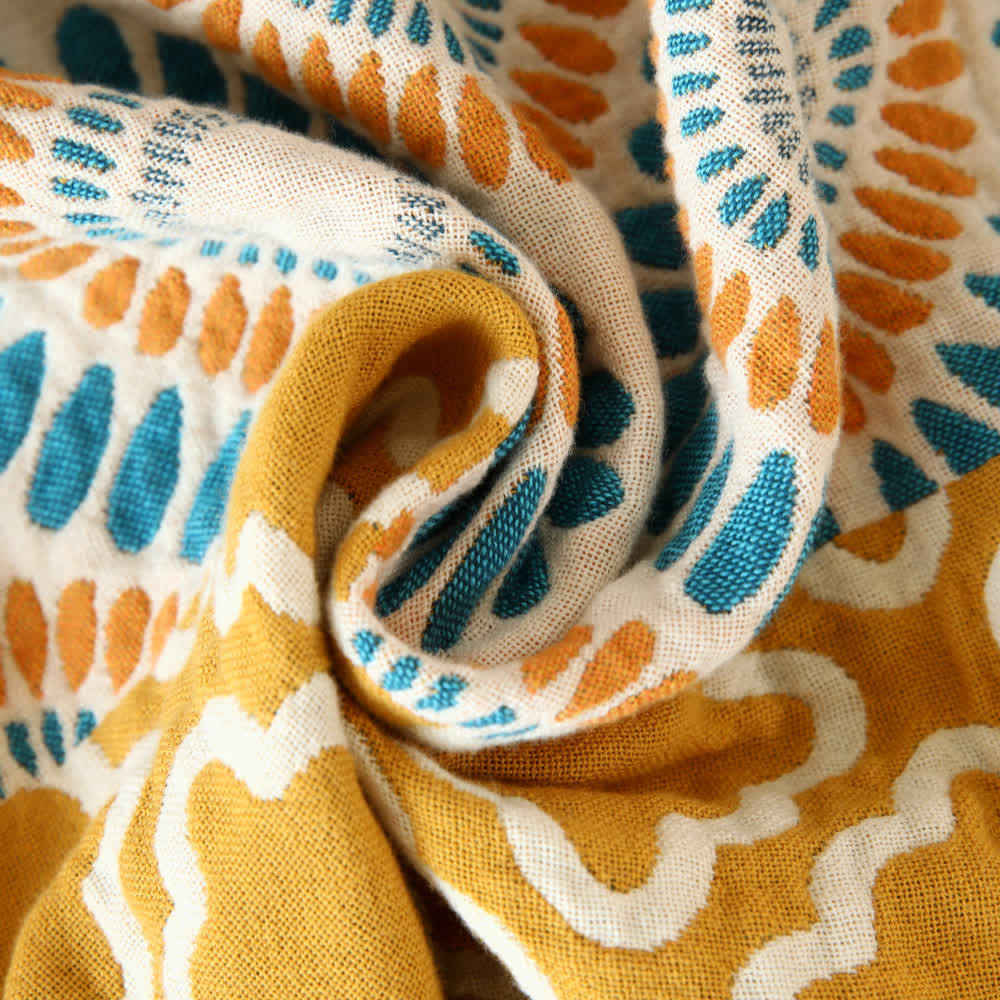 Striped Floral Cotton Gauze Reversible Quilt