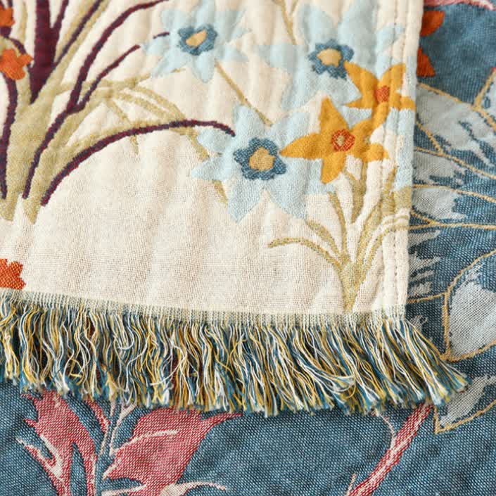 Rural Floral Cotton Gauze Reversible Quilt