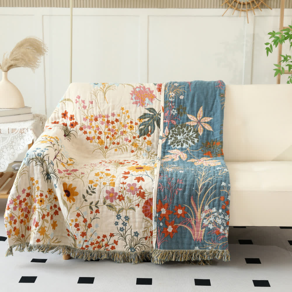 Rural Floral Cotton Gauze Reversible Quilt