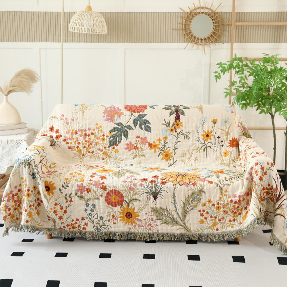 Rural Floral Cotton Gauze Reversible Quilt