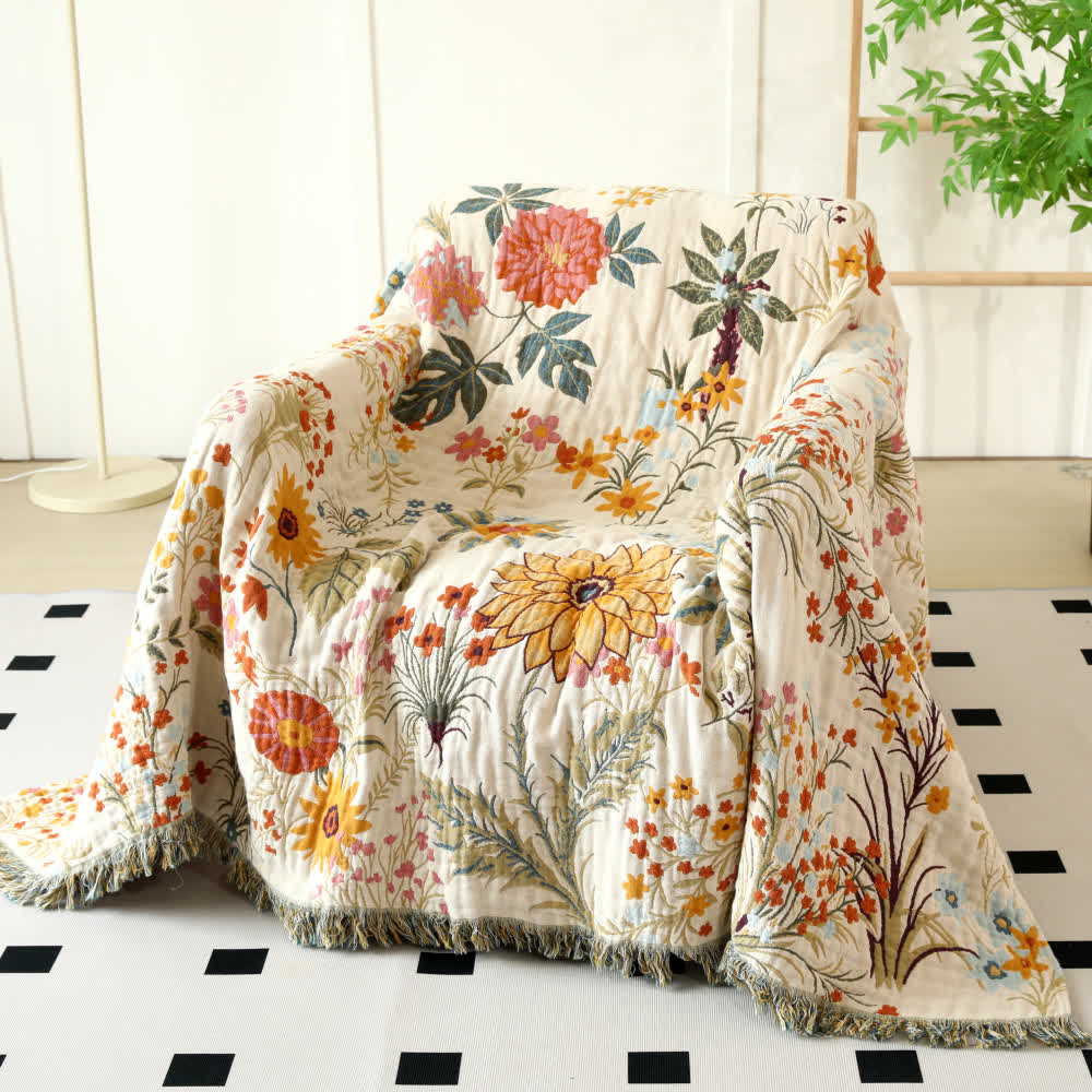 Rural Floral Cotton Gauze Reversible Blanket - image 3