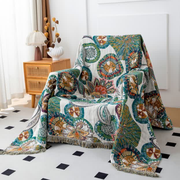 Plant Print Cotton Gauze Reversible Quilt