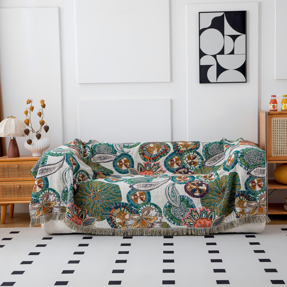 Plant Print Cotton Gauze Reversible Quilt