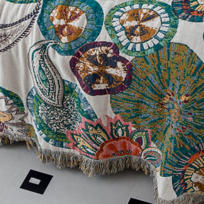 Plant Print Cotton Gauze Reversible Quilt