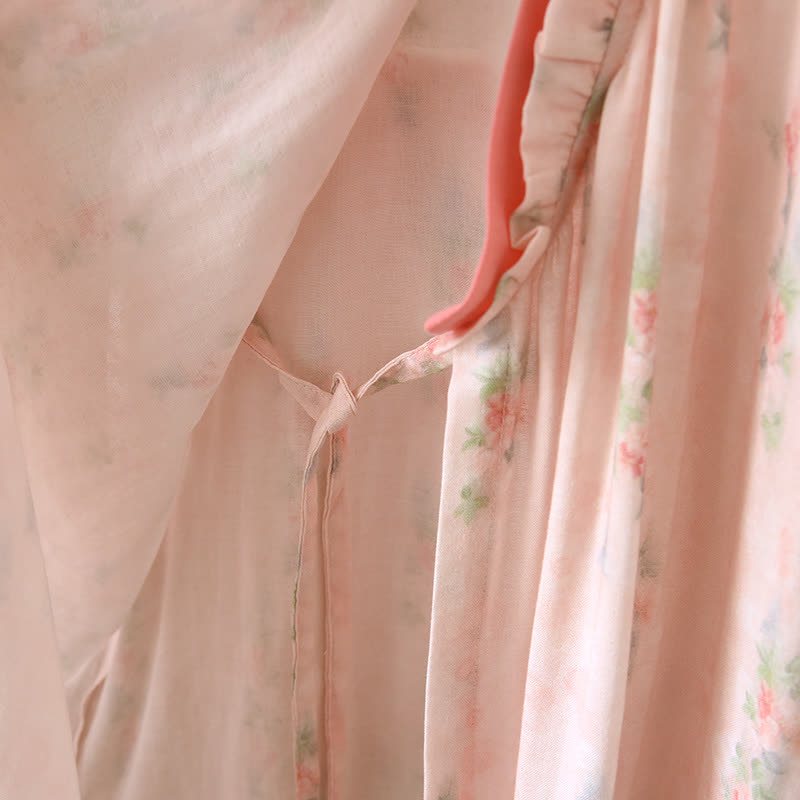 Pink Floral Short Sleeve Cross-front Nightdress