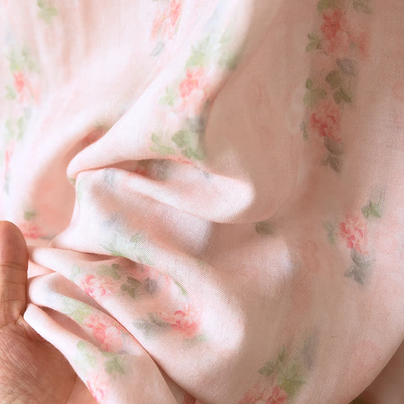 Pink Floral Short Sleeve Cross-front Nightdress