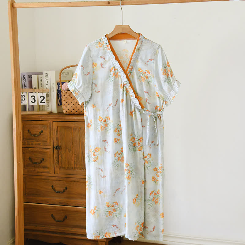 Pastoral Style Short Sleeve Cross-front Nightdress