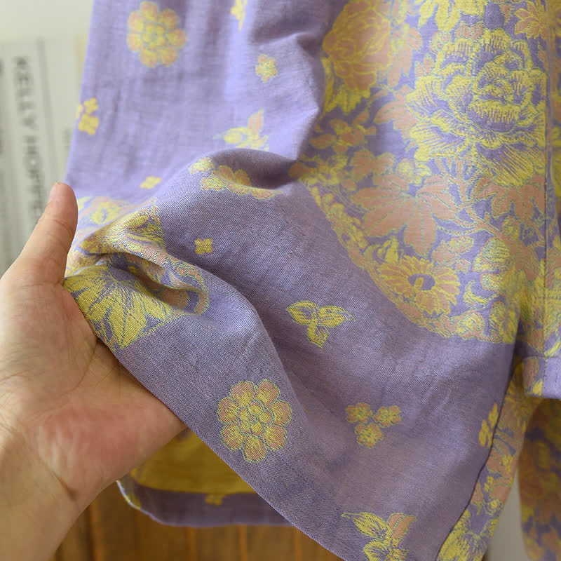 Vintage Blossom Cotton Gauze V-neck Pajama Set