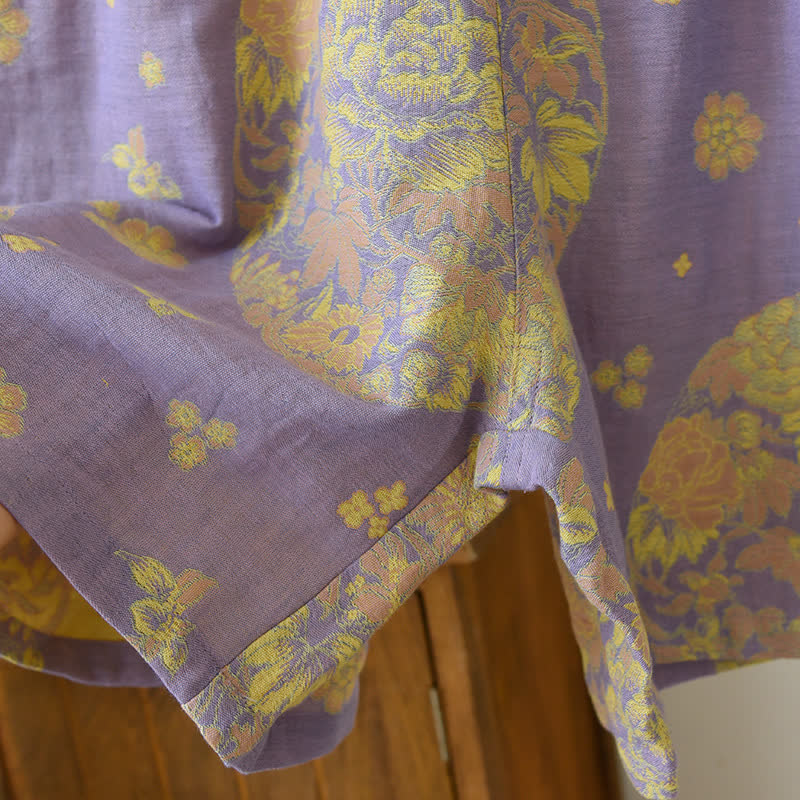 Vintage Blossom Cotton Gauze V-neck Pajama Set