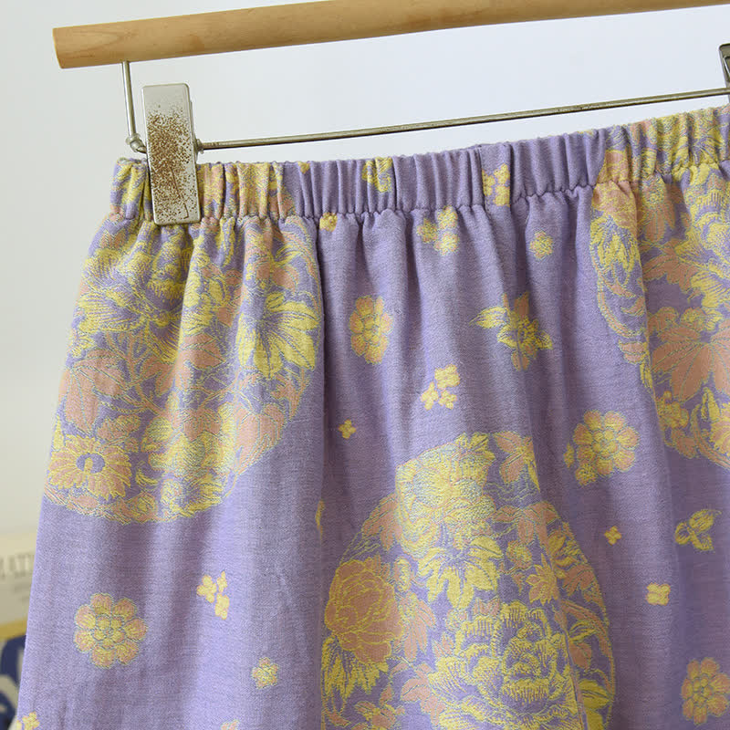 Vintage Blossom Cotton Gauze V-neck Pajama Set