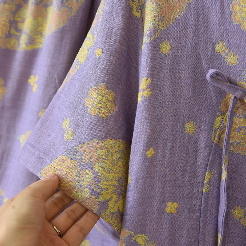 Vintage Blossom Cotton Gauze V-neck Pajama Set