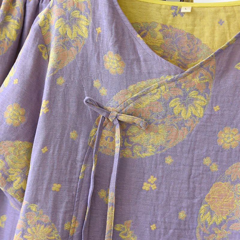 Vintage Blossom Cotton Gauze V-neck Pajama Set