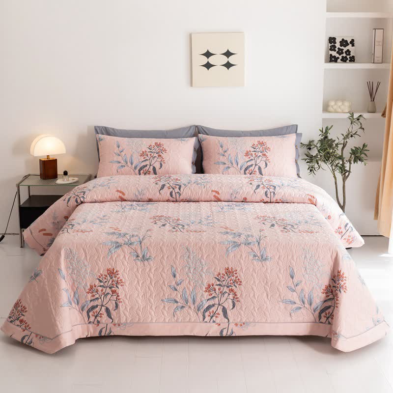 Rustic Floral Leaf Cotton Quilt