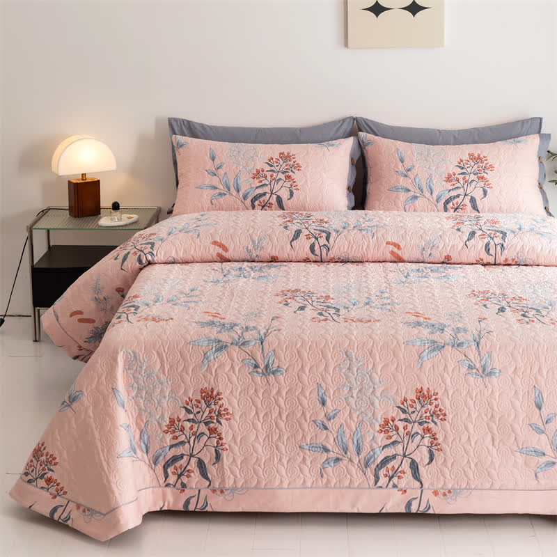 Rustic Floral Leaf Cotton Quilt