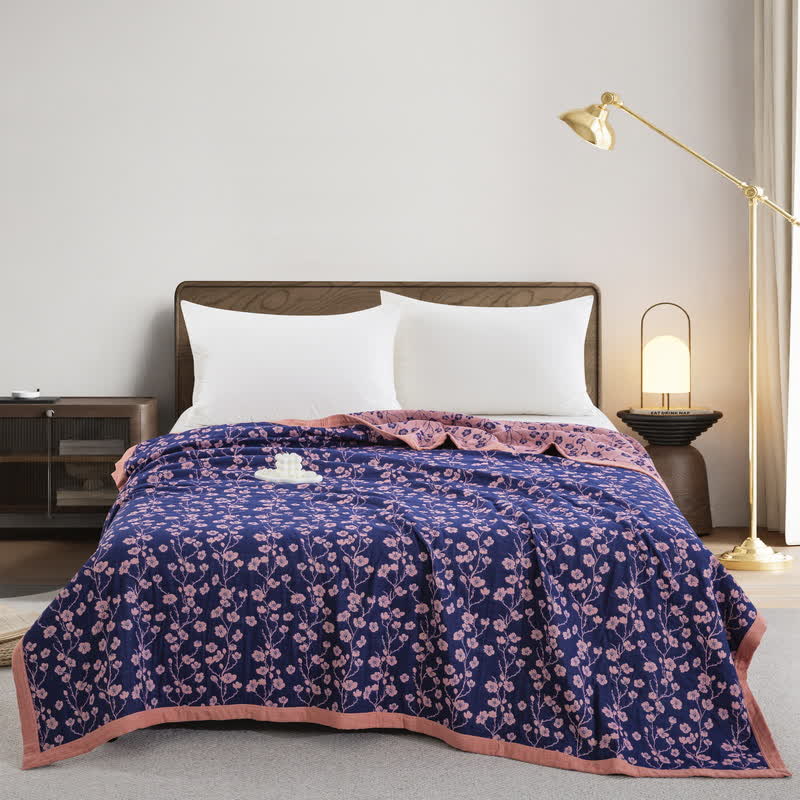 Pastoral Floral Cotton Gauze Jacquard Reversible Quilt