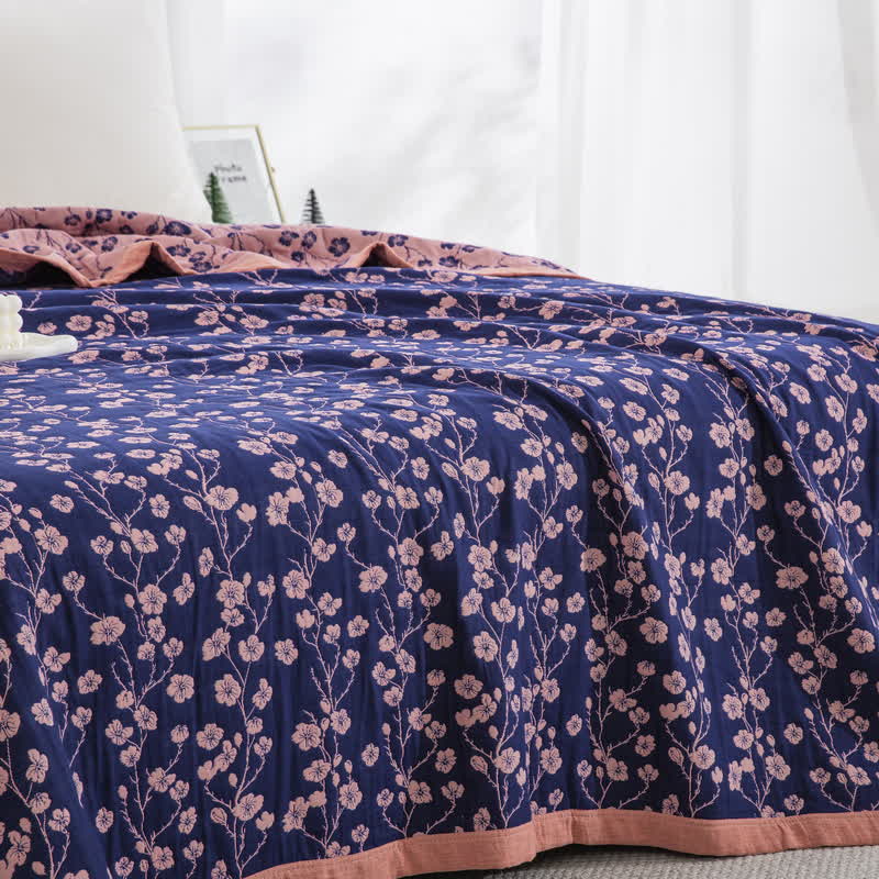 Pastoral Floral Cotton Gauze Jacquard Reversible Quilt