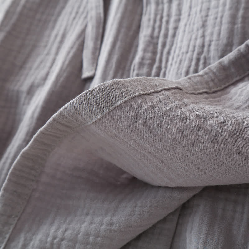 Unisex Solid Color Cotton Gauze Kimono Pajama Set