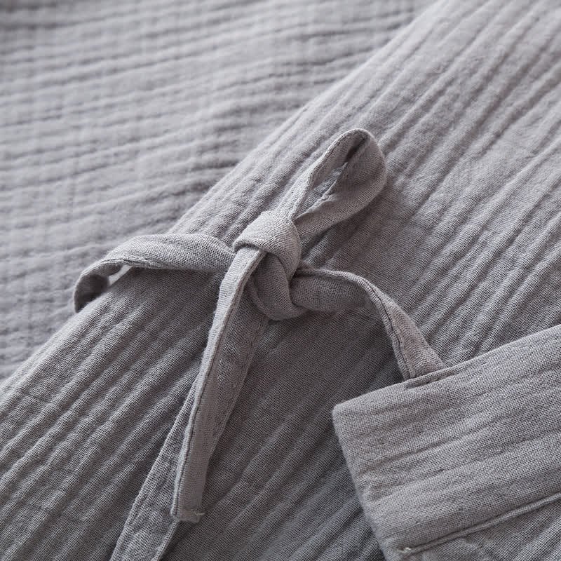 Unisex Solid Color Cotton Gauze Kimono Pajama Set